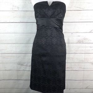 WHBM Black Strapless Jacquard Formal Dress